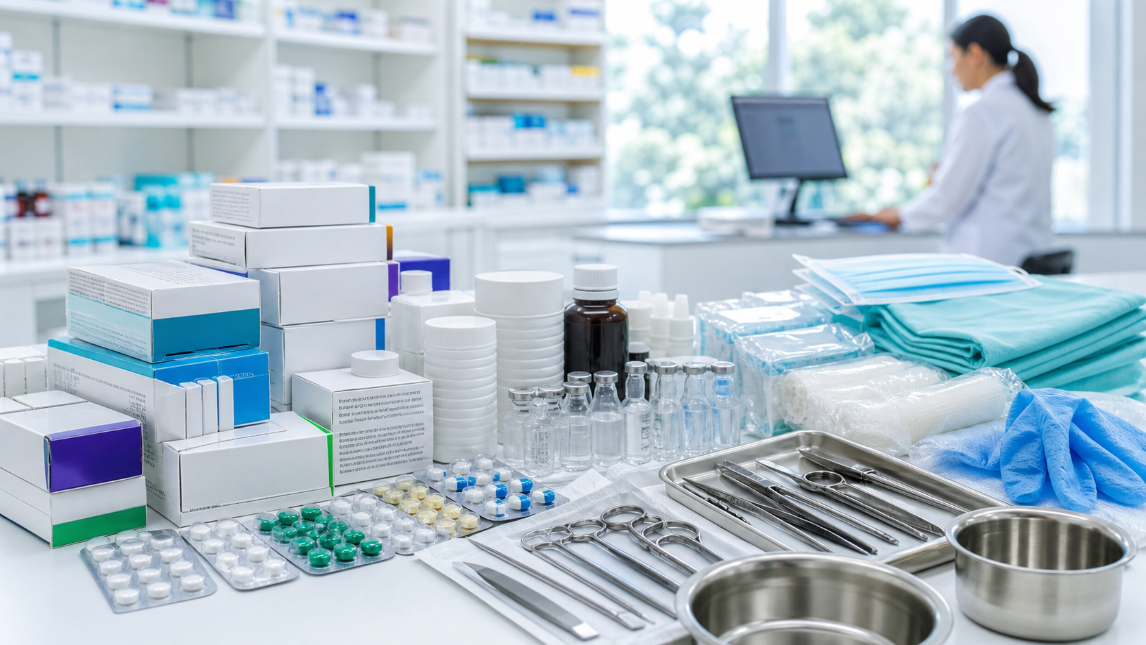 Organized medicines, surgical instruments, and hospital supplies